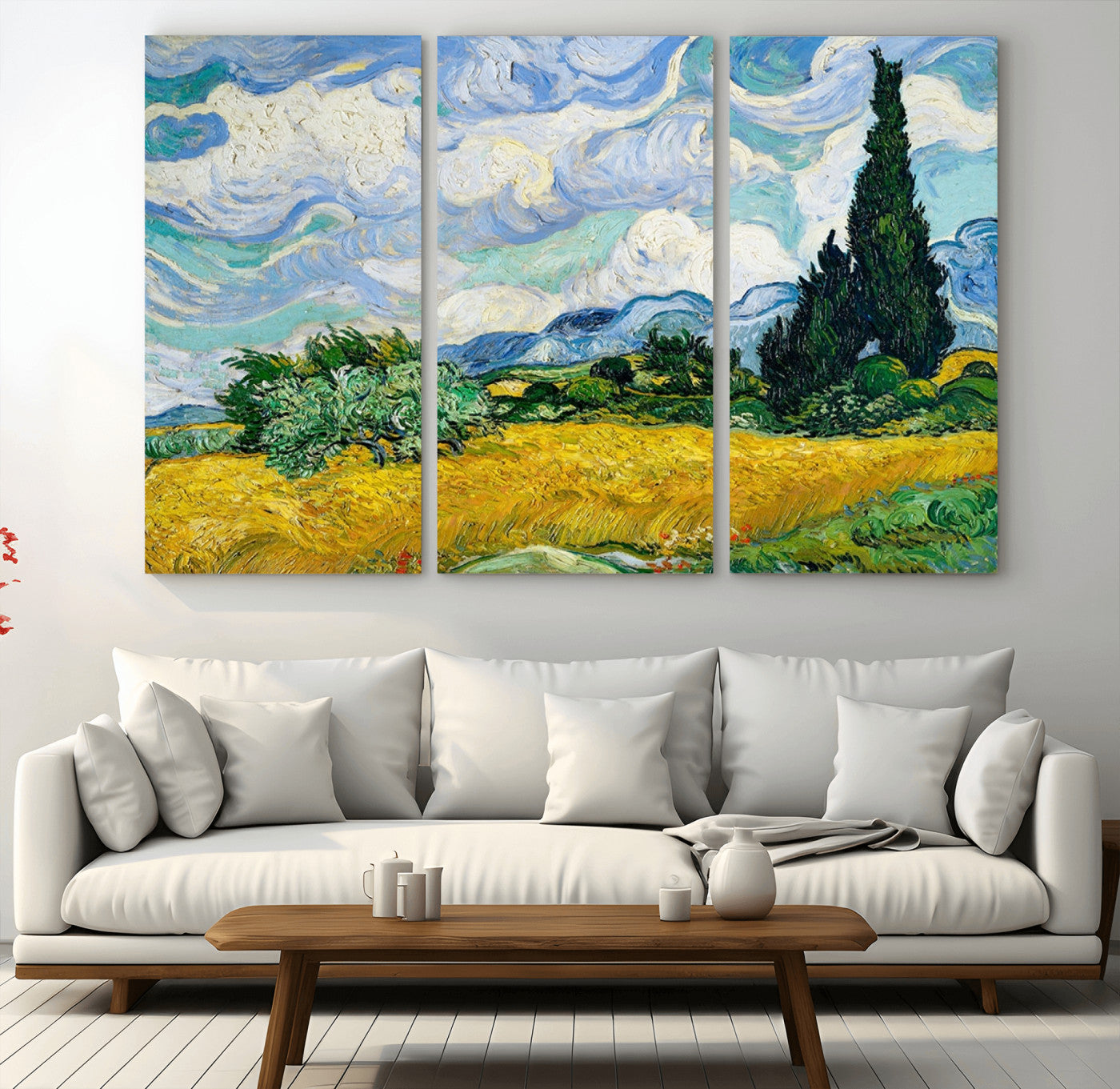 97252-MGV-CV-36X24-Wheat Field with Cypress – Van Gogh Wall Art, Impressionist Landscape Canvas Print, Rustic Home Decor for Living Room or Office