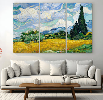 97252-MGV-CV-36X24-Wheat Field with Cypress – Van Gogh Wall Art, Impressionist Landscape Canvas Print, Rustic Home Decor for Living Room or Office