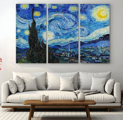 39177-MGV-CV-36X24-Starry Night Wall Art – Vincent van Gogh Famous Painting Canvas Print, Timeless Starry Sky Decor for Living Room, Bedroom or