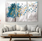 37564-MGV-CV-36X24-Butterfly Tree Wall Art – Modern Nature Canvas Print with Blue and Golden Butterflies, Elegant Decorative Painting for Living Room