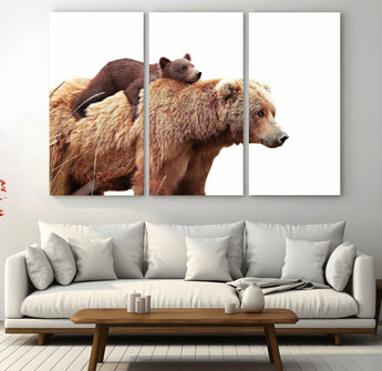 76943-MGV-CV-36X24-Mom Bear Wall Art Canvas Print, Framed Bear Photography Art Picture Print, Rustic Bear and Cub Perfect Rustic Farmhouse Decor