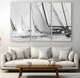Boat-1-MGV-CV-36X24-Sailboat Racing Wall Art – Nautical Black and White Canvas Print, Ocean Adventure Decor for Office, Living Room or Bedroom