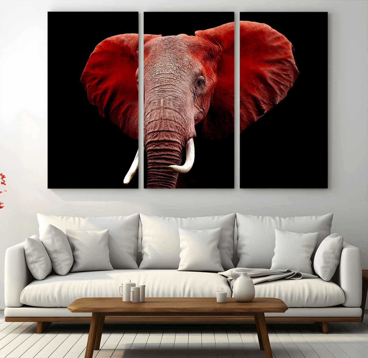 14788-MGV-CV-36X24-Red Elephant Wall Art – Bold Wildlife Canvas Print, African Safari Animal Decor for Living Room, Bedroom or Office
