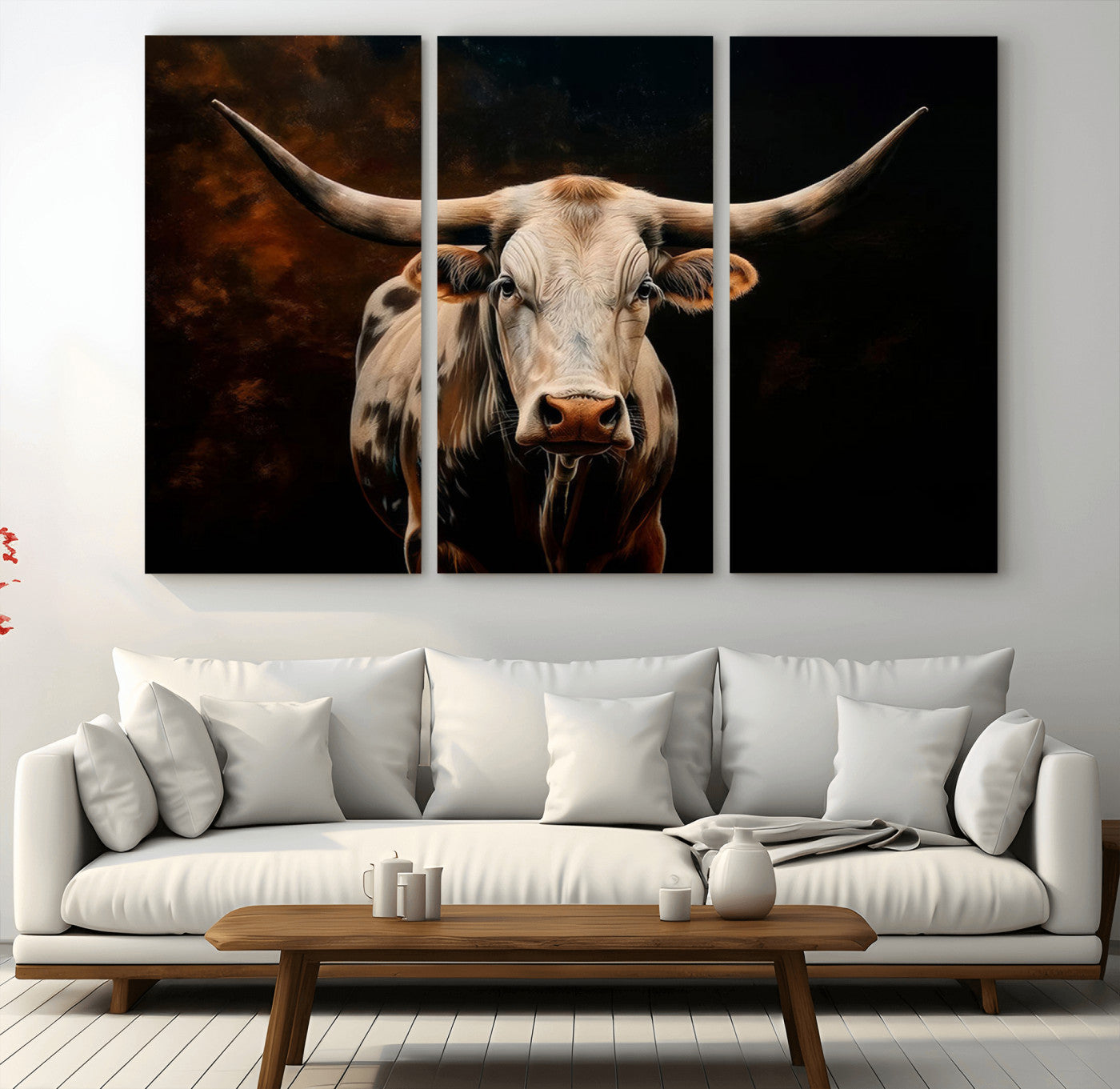 70522-MGV-CV-36X24-Longhorn Bull Wall Art – Striking Canvas Print of Majestic Bull, Premium Animal Decor for Home, Office, Man Cave, or Living Room