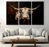 70522-MGV-CV-36X24-Longhorn Bull Wall Art – Striking Canvas Print of Majestic Bull, Premium Animal Decor for Home, Office, Man Cave, or Living Room