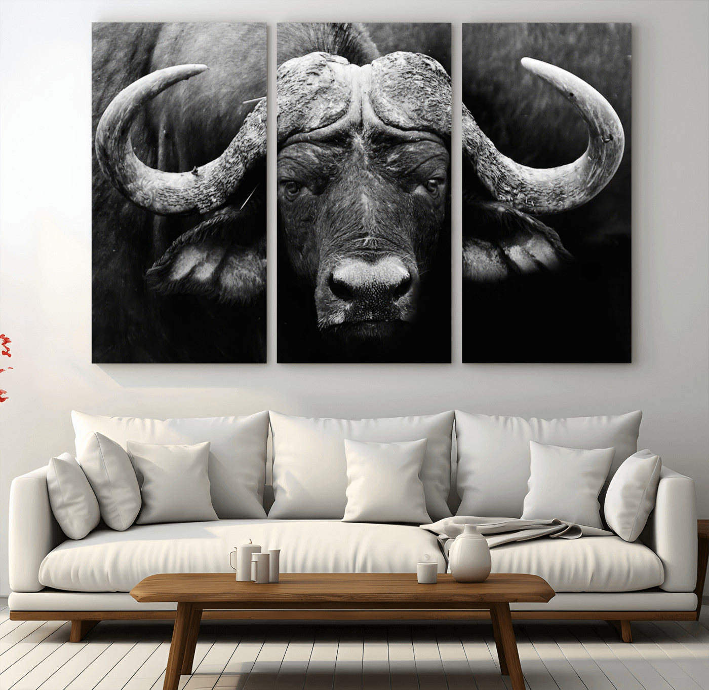 75273-MGV-CV-36X24-Buffalo Wall Art – Black and White African Buffalo Canvas Print, Rustic Wildlife Animal Artwork for Farmhouse, Living Room,