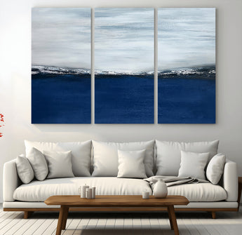 62197-MGV-CV-36X24-Abstract Ocean Wall Art – Minimalist Blue and White Canvas Print, Modern Coastal Seascape Painting for Bedroom, Living Room or