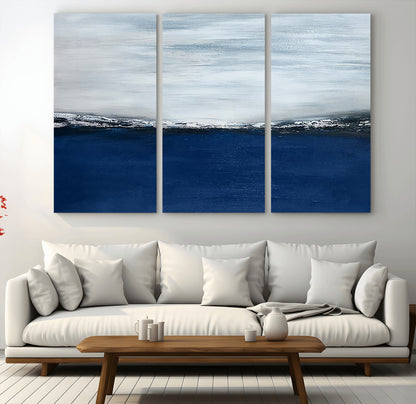 62197-MGV-CV-36X24-Abstract Ocean Wall Art – Minimalist Blue and White Canvas Print, Modern Coastal Seascape Painting for Bedroom, Living Room or