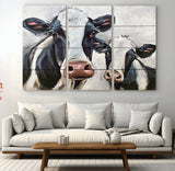 28934-MGV-CV-36X24-Farmhouse Cow Wall Art – Rustic Black and White Dairy Cattle Canvas Print, Country Barn Animal Painting for Kitchen, Living Room