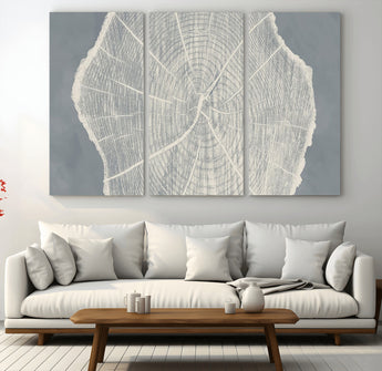 25547-MGV-CV-36X24-Tree Ring Wall Art Canvas Print, Framed Linocut Tree Ring Art Picture Print, Wood Texture Perfect Minimalist Farmhouse Decor