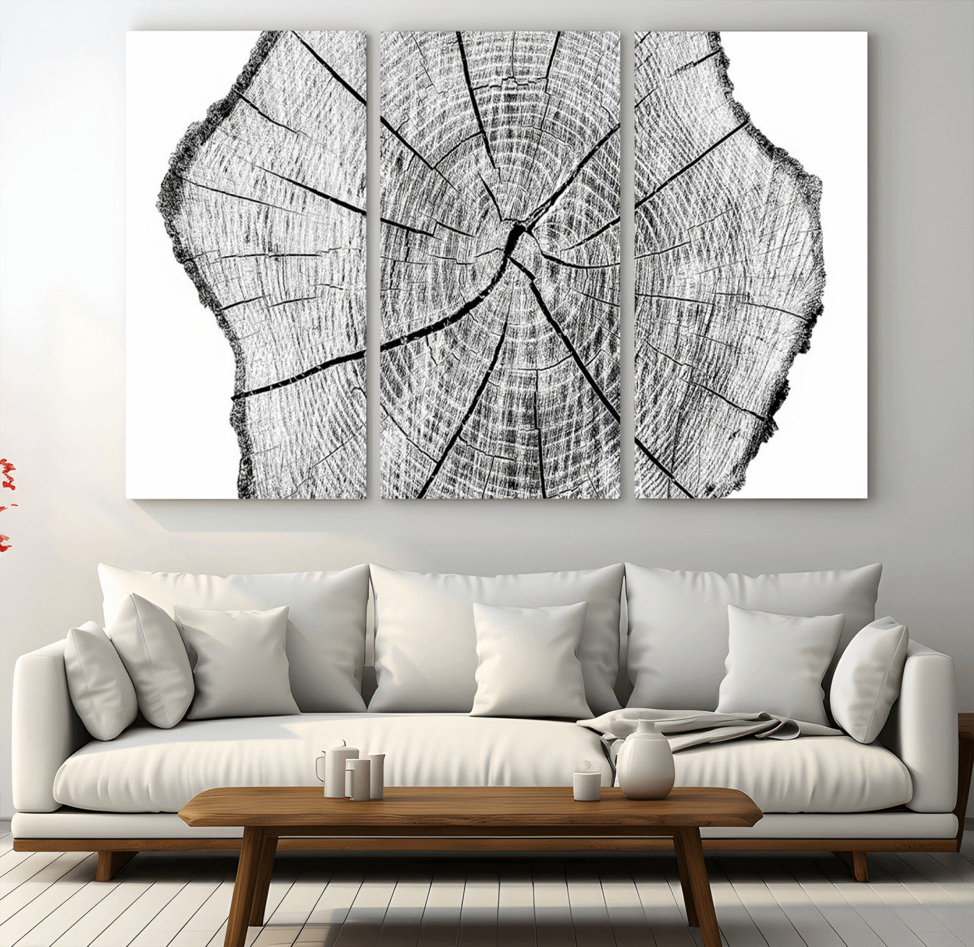 98709-MGV-CV-36X24-Tree Ring Wall Art – Black and White Canvas Print Rustic Wood Cross Section, Minimal Nature Inspired Decor for Living Room,