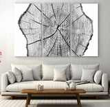98709-MGV-CV-36X24-Tree Ring Wall Art – Black and White Canvas Print Rustic Wood Cross Section, Minimal Nature Inspired Decor for Living Room,