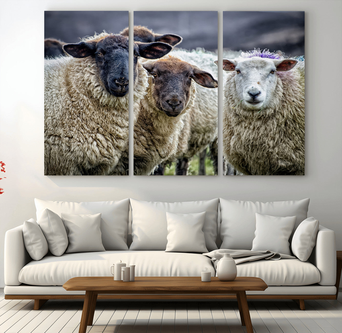 18418-MGV-CV-36X24-Sheep Wall Art Canvas Print, Framed Farmhouse Sheep Art Picture Print, Sheep Herd Perfect Rustic Farmhouse Decor Artwork