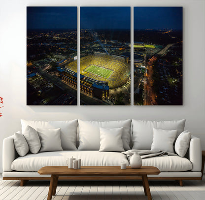 33588-MGV-CV-36X24-Football Stadium Wall Art – Aerial Night Game Canvas Print Packed Field City Lights, Sports Photography Decor for Game Room, Man