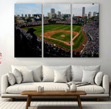 34859-MGV-CV-36X24-Wrigley Field Wall Art Canvas Print, Framed Chicago Cubs Stadium Art Picture Print, Wrigley Stadium Field Perfect Sport Room Decor
