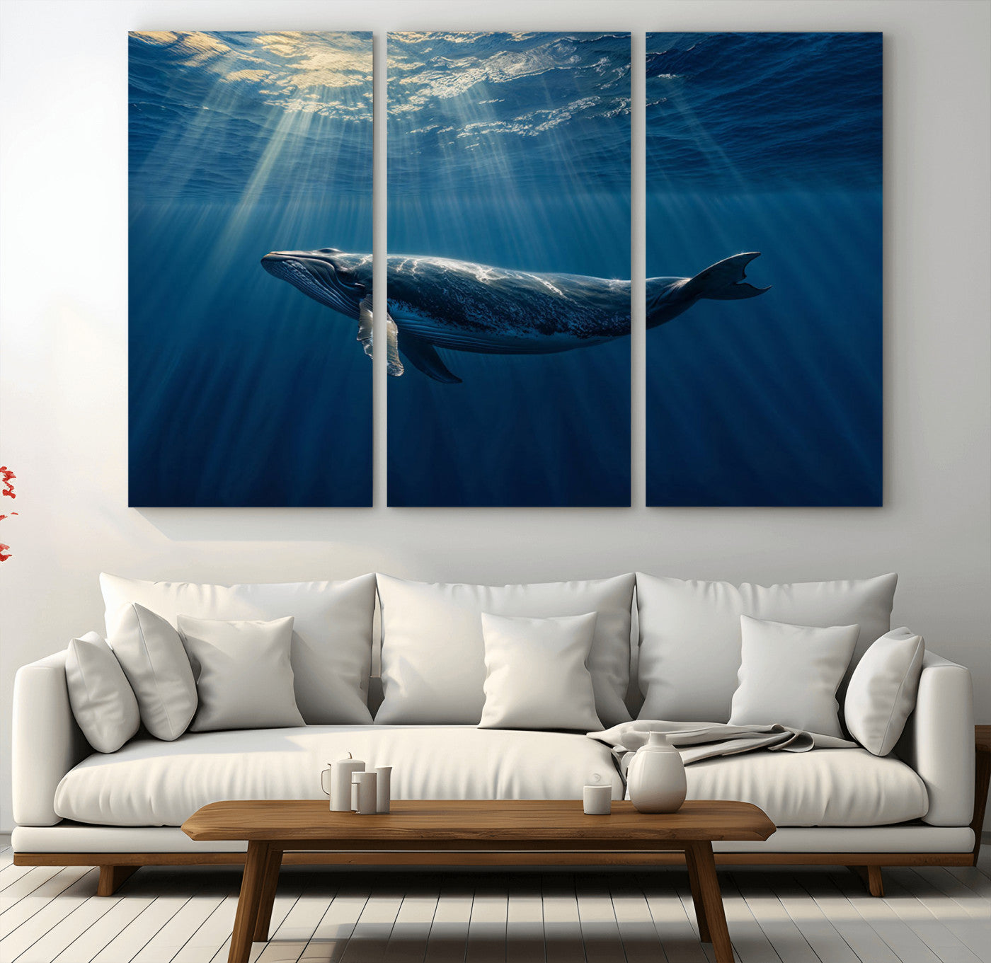 18052-MGV-CV-36X24-Whale Wall Art – Majestic Ocean Canvas Print Marine Life Underwater Sunlight Scene, Nautical Coastal Decor for Living Room,