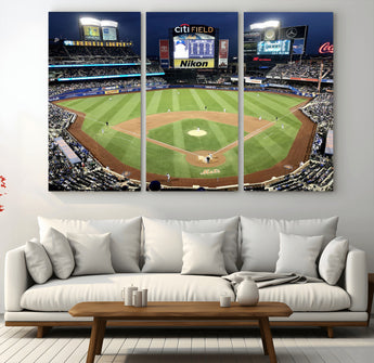 87666-MGV-CV-36X24-City Field Stadium Wall Art Canvas Print, Framed New York Stadium Art Picture Print, Citi Field Stadium Perfect Sport Room Decor