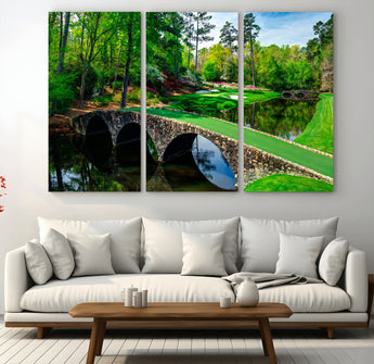 57655-MGV-CV-36X24-Golf Course Wall Art – Canvas Print Scenic Green Fairway Stone Bridge Water Reflection Landscape, Classic Sports Decor for Office,