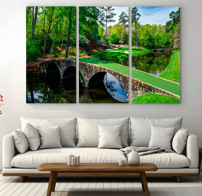 57655-MGV-CV-36X24-Golf Course Wall Art – Canvas Print Scenic Green Fairway Stone Bridge Water Reflection Landscape, Classic Sports Decor for Office,