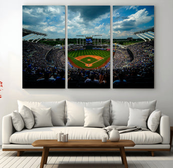 37127-MGV-CV-36X24-Kauffman Stadium Wall Art Canvas Print, Framed Kansas City Royals Field Art Picture Print, Baseball Stadium Perfect Sport Room