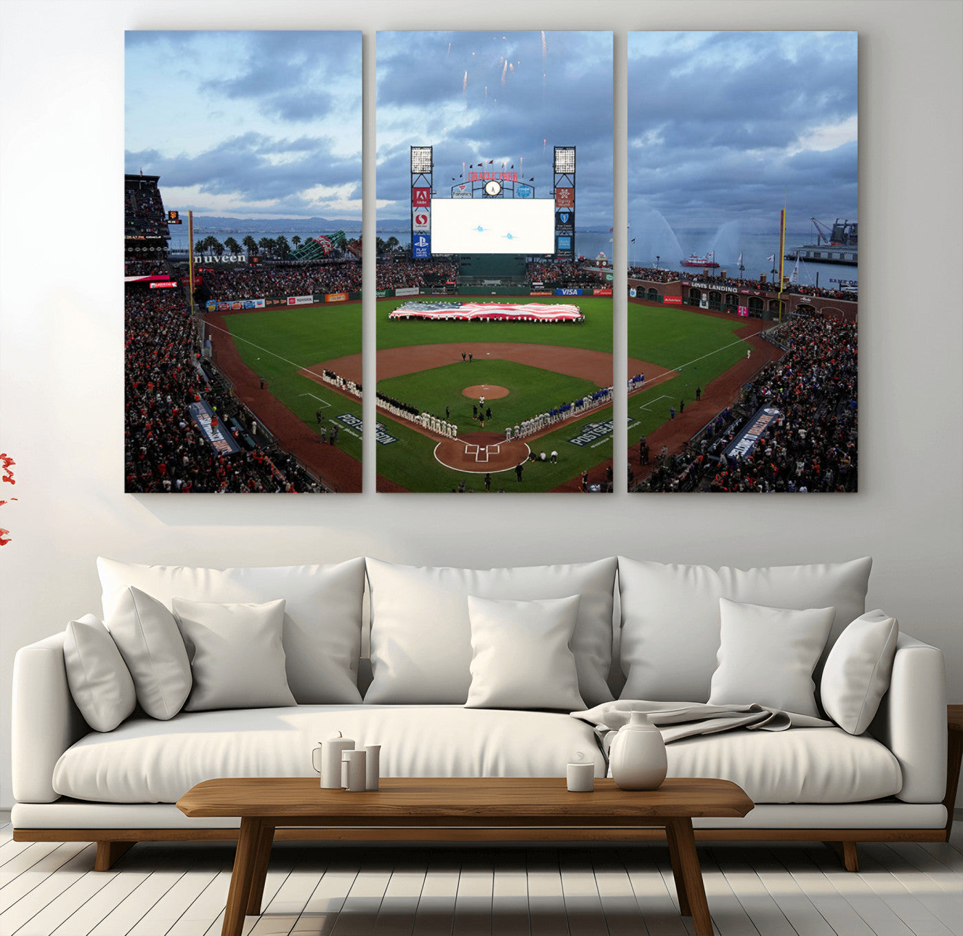 44631-MGV-CV-36X24-Oracle Park Stadium Wall Art Canvas Print, Framed San Francisco Giants Art Picture Print, Giants Stadium Field Perfect Sports Room