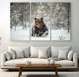 43350-MGV-CV-36X24-Wild Bear in Snow Wall Art – Majestic Wildlife Photography Print, Winter Forest Nature Decor for Cabin, Lodge, Rustic Home,