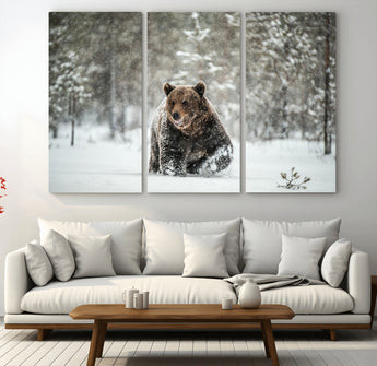 43350-MGV-CV-36X24-Wild Bear in Snow Wall Art – Majestic Wildlife Photography Print, Winter Forest Nature Decor for Cabin, Lodge, Rustic Home,