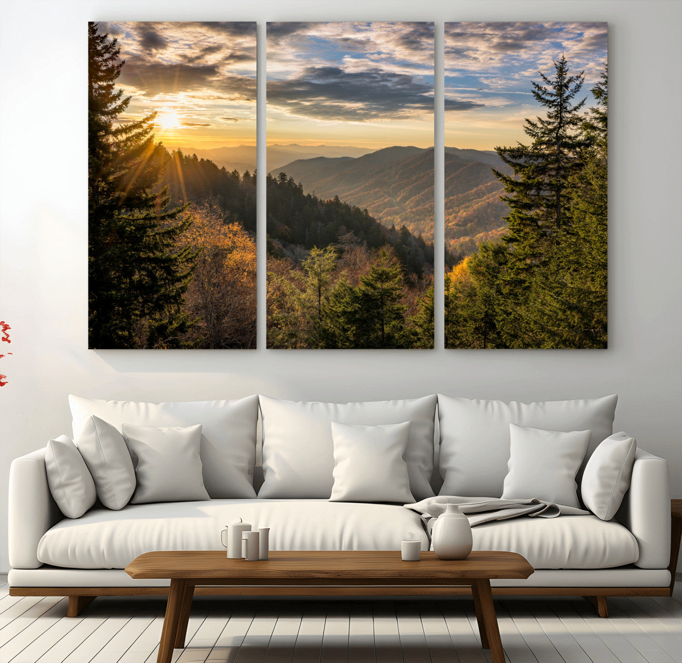 73692479-MGV-CV-36X24-Smoky Mountains Wall Art Canvas Print, Framed Forest Mountain Art Picture Print, Spring Mountain Perfect Spring Style Decor
