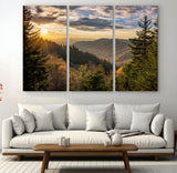 73692479-MGV-CV-36X24-Smoky Mountains Wall Art Canvas Print, Framed Forest Mountain Art Picture Print, Spring Mountain Perfect Spring Style Decor