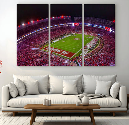 11343-MGV-CV-36X24-Bryant-Denny Stadium Wall Art – Panoramic Alabama Crimson Tide Football Field Canvas Print, Game Day Decor for Office, Man Cave or