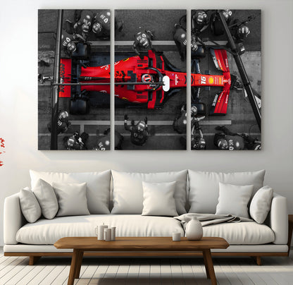 99356-MGV-CV-36X24-Ferrari Pit Stop Wall Art – Formula 1 Racing Car Canvas Print, Red Speed Machine Motorsport Decor for Office, Garage, Man Cave or