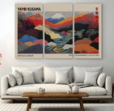 49228-MGV-FC-93X47-3P_Black-Kusama Wall Art – Vibrant Japanese Landscape Canvas Print, Modern Abstract Mountain and River Decor for Living Room, Office or Art