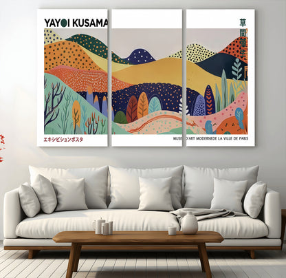 66936-MGV-CV-36X24-Kusama Wall Art – Vibrant Abstract Hills Canvas Print, Japanese Modern Landscape Poster for Living Room, Office, Studio or