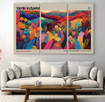 70959-MGV-CV-36X24-Yayoi Kusama Inspired Wall Art – Bold Floral Landscape Canvas Print, Vibrant Modern Abstract Poster for Living Room, Bedroom, or