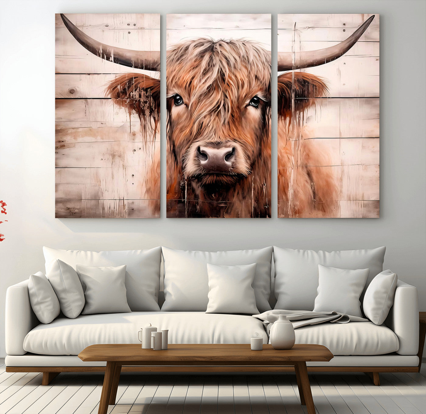 93730-MGV-CV-36X24-Scottish Cow Wall Art Canvas Print, Framed Longhorn Cow Art Picture Print, Highland Cattle Perfect Rustic Farmhouse Decor Artwork