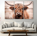 93730-MGV-CV-36X24-Scottish Cow Wall Art Canvas Print, Framed Longhorn Cow Art Picture Print, Highland Cattle Perfect Rustic Farmhouse Decor Artwork