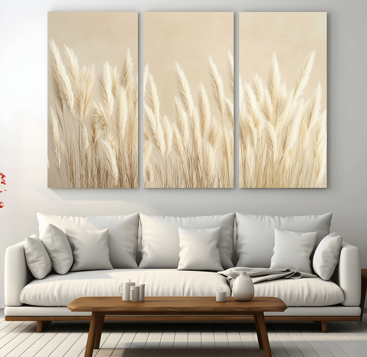 81444-MGV-CV-36X24-Pampas Grass Wall Art Canvas Print, Framed Beige Pampas Grass Art Picture Print, Minimalist Beige Perfect Minimalist Nature Decor