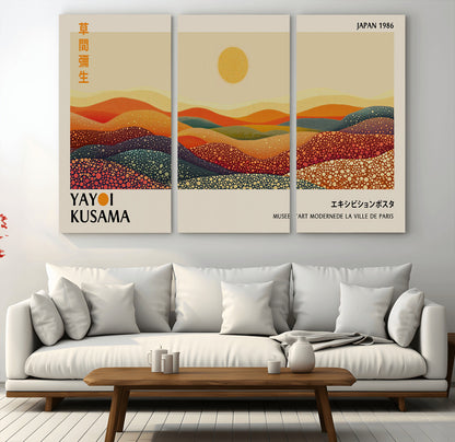 88180-MGV-CV-36X24-Yayoi Kusama Landscape Wall Art – Abstract Dotted Mountain Canvas Print, Retro Sun Poster for Modern Living Room, Office or