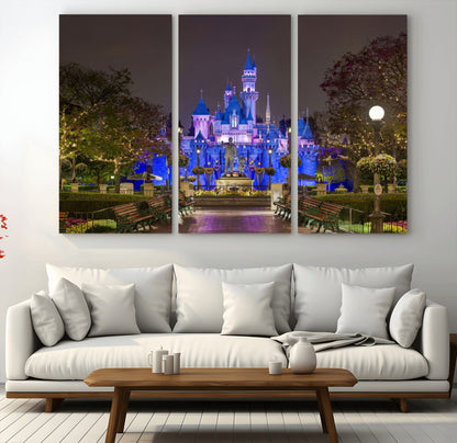 63560-MGV-CV-36X24-Fairy Tale Castle Wall Art – Magical Night Scene Canvas Print with Lights and Gardens, Fantasy Architecture Artwork for Living