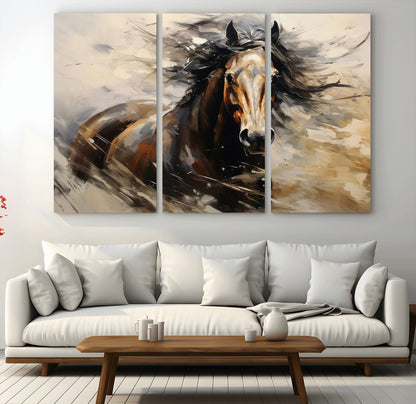 53001-MGV-CV-36X24-Wild Horse Wall Art – Majestic Stallion Canvas Print with Flowing Mane, Rustic Western Style Painting for Living Room, Office or