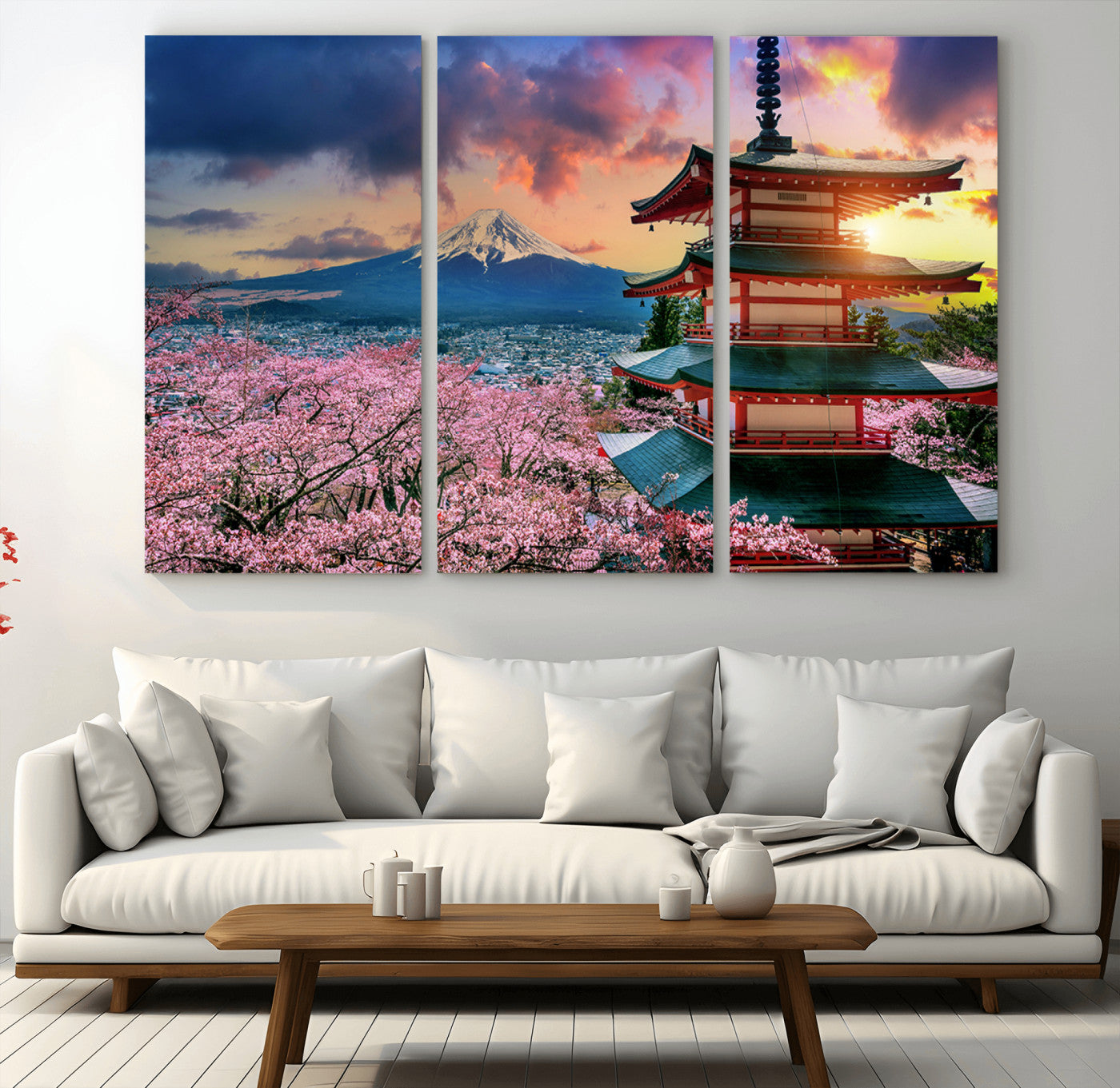 32331262-MGV-CV-36X24-Mount Fuji Japan Wall Art – Cherry Blossom Landscape Canvas Print, Chureito Pagoda Sunset Photography, Japanese Nature Travel
