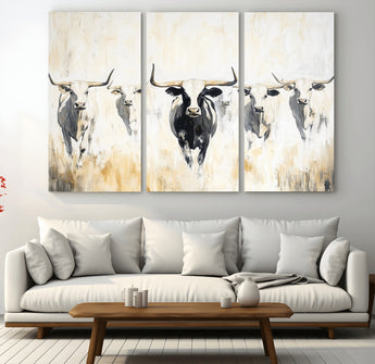 40397799-MGV-CV-36X24-Texas Longhorn Wall Art Canvas Print, Framed Rustic Herd Art Picture Print, Western Bull Perfect Neutral Western Decor Artwork