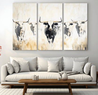 40397799-MGV-CV-36X24-Texas Longhorn Wall Art Canvas Print, Framed Rustic Herd Art Picture Print, Western Bull Perfect Neutral Western Decor Artwork