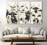 52947970-MGV-CV-36X24-Texas Longhorn Wall Art Canvas Print, Framed Cattle Herd Art Picture Print, Herd Portrait Perfect Modern Farmhouse Decor Artwork