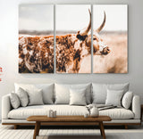11528295-MGV-CV-36X24-Speckled Longhorn Wall Art Canvas Print, Framed Texas Cattle Art Picture Print, Horned Cow Perfect Rustic Western Decor Artwork