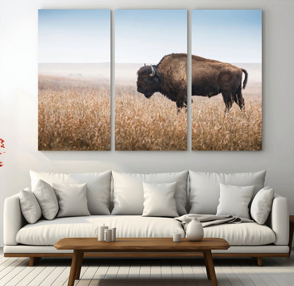 91267849-MGV-CV-36X24-Wild Bison Wall Art Canvas Print, Framed Bison in Prairie Art Picture Print, Rustic Western Perfect Rustic Western Decor Artwork