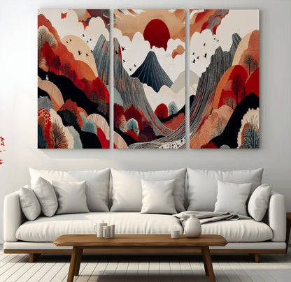 59495752-MGV-CV-36X24-Abstract Mountain Wall Art Canvas Print, Framed Vibrant Landscape Art Picture Print, Nature Drawing Perfect Contemporary