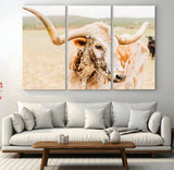 21060648-MGV-CV-36X24-Texas Longhorn Wall Art Canvas Print, Framed Speckled Cow Art Picture Print, Rustic Bull Perfect Rustic Western Decor Artwork