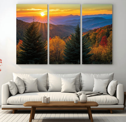 36964931-MGV-CV-36X24-Autumn Mountains Wall Art Canvas Print, Framed Sunset Glow Forest Art Picture Print, Golden Trees Perfect Vibrant Nature Decor