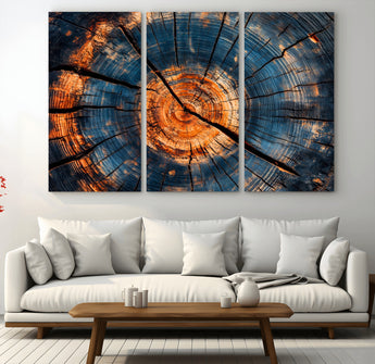 81894502-MGV-CV-36X24-Burnt Wood Wall Art Canvas Print, Framed Aged Timber Art Picture Print, Rustic Tree Slice Perfect Rustic Decor Artwork for Home,